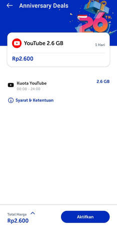 Pake YouTube XL 2,6GB