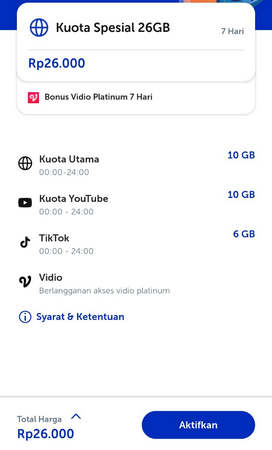 Paket Internet XL Murah 26GB